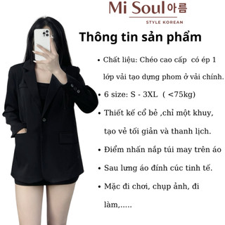 Áo Khoác Blazer Nữ Dáng Rộng 1 Cúc Cài BigSize Misoul, Áo Vest Trơn Có Túi Đính Cúc Phía Sau 345