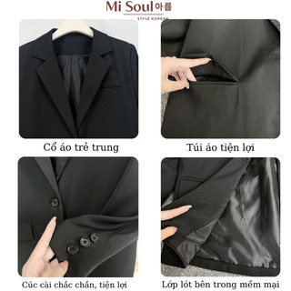 Áo Khoác Blazer Nữ Dáng Rộng 1 Cúc Cài BigSize Misoul, Áo Vest Trơn Có Túi Đính Cúc Phía Sau 345
