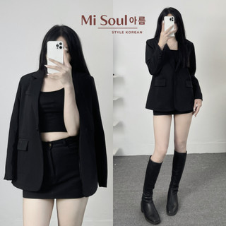 Áo Khoác Blazer Nữ Dáng Rộng 1 Cúc Cài BigSize Misoul, Áo Vest Trơn Có Túi Đính Cúc Phía Sau 345