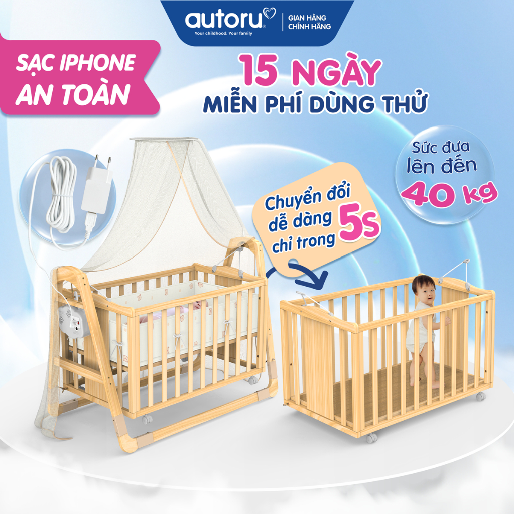 Nôi Cũi Cho Bé, Nôi Điện Em Bé Autoru Z5 Tích Hợp Cũi, Dùng Được Sạc Dự ...