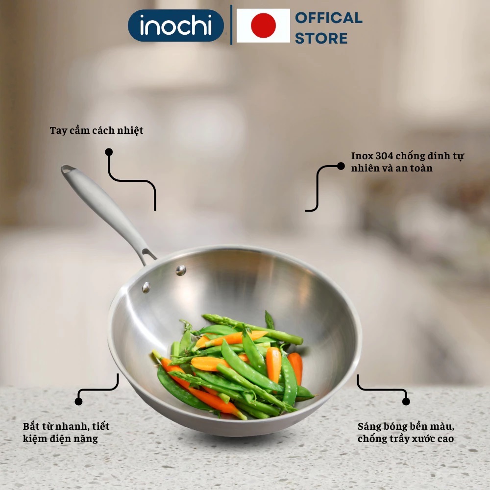 Chảo rán, xào inox nguyên khối Omi GOURMET - Inochi cao cấp, dùng được cho mọi loại bếp