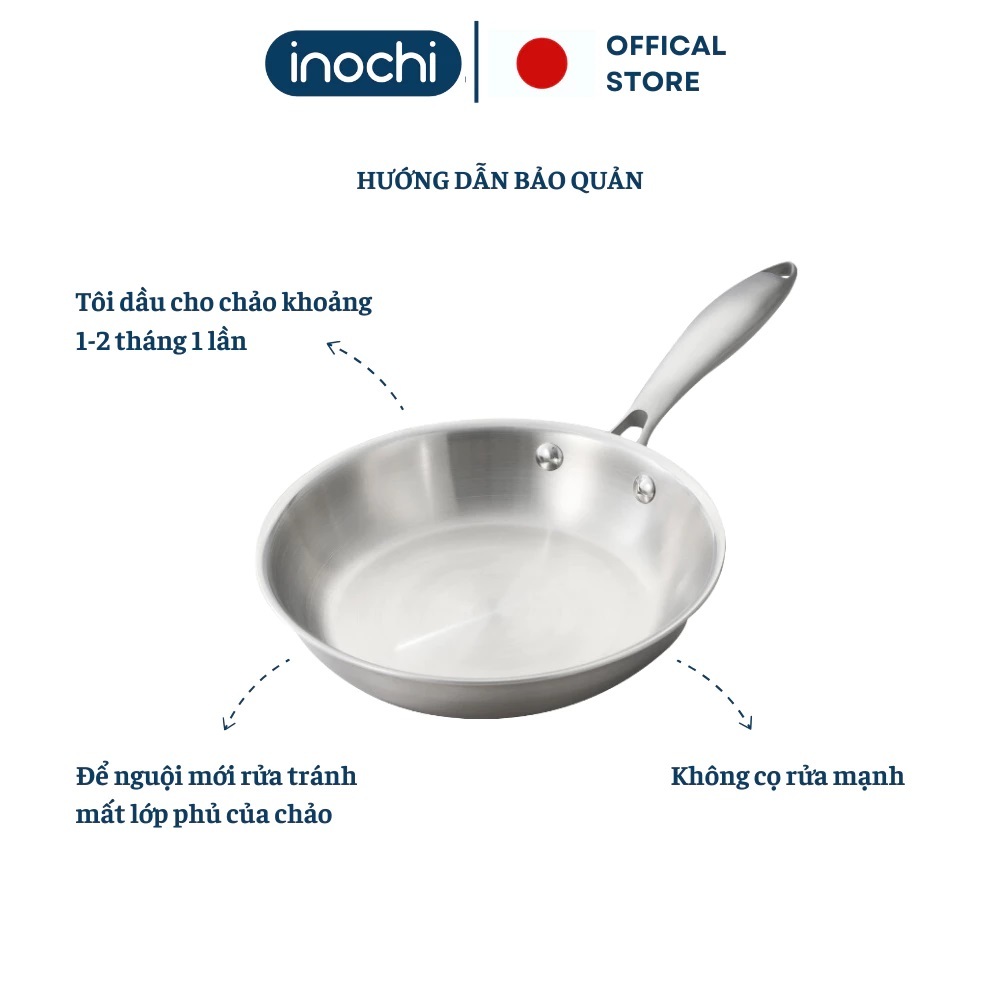 Chảo rán, xào inox nguyên khối Omi GOURMET - Inochi cao cấp, dùng được cho mọi loại bếp