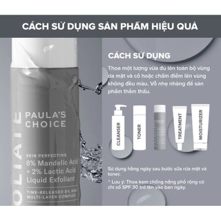 Dung dịch tẩy tế bào chết Paula's Choice Skin Perfecting 6% Mandelic Acid + 2% Lactic Acid Liquid Exfoliant- 88ml/30ml