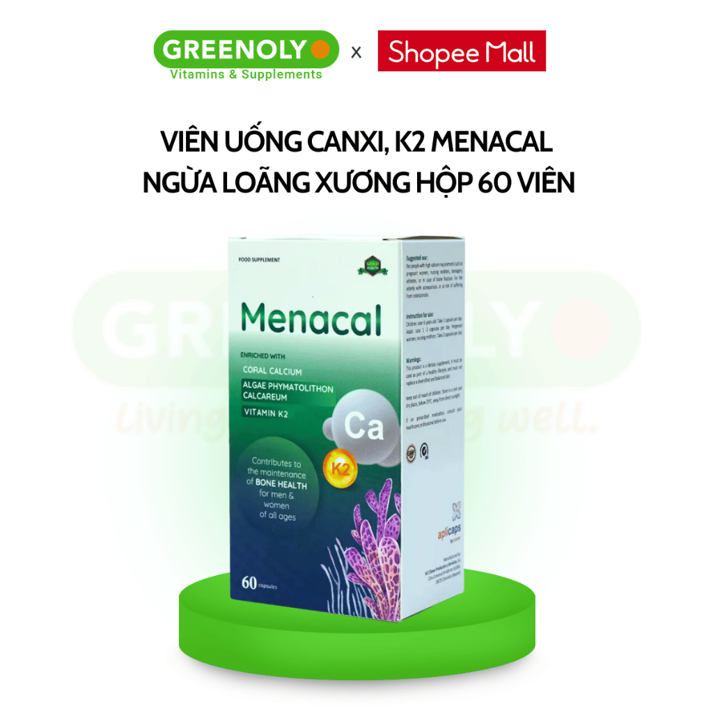 Ảnh Viên uống Canxi EU tảo biển Aplicaps Menacal bổ sung Canxi, vitamin K2 và D3 hộp 60 viên 2