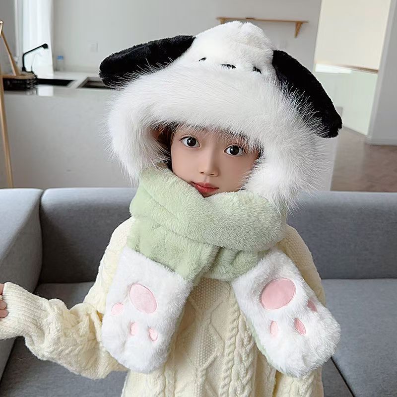 Mũ trẻ em kèm Găng Tay 3in1 họa tiết Hoạt Hình Dễ Thương melody Cinnamoroll dày dặn nhiều màu