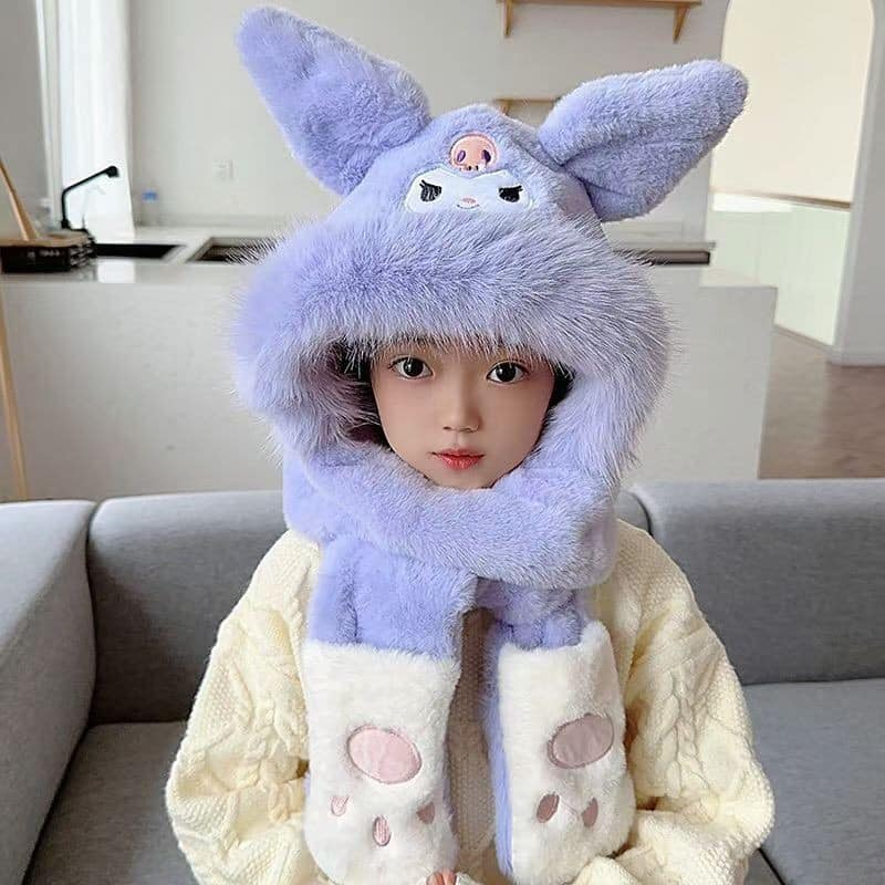 Mũ trẻ em kèm Găng Tay 3in1 họa tiết Hoạt Hình Dễ Thương melody Cinnamoroll dày dặn nhiều màu