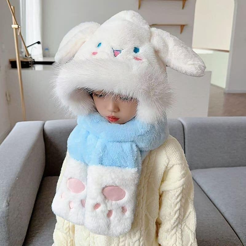 Mũ trẻ em kèm Găng Tay 3in1 họa tiết Hoạt Hình Dễ Thương melody Cinnamoroll dày dặn nhiều màu
