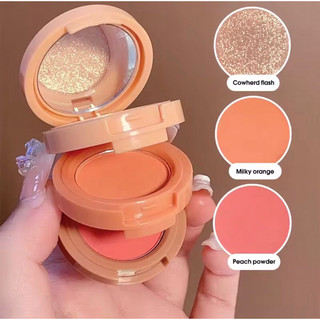 Phấn Má Hồng Hoặc Mắt Bắt Sáng 3 Tầng Màu Sắc Trang Điểm Kèm Gương Cực Xinh