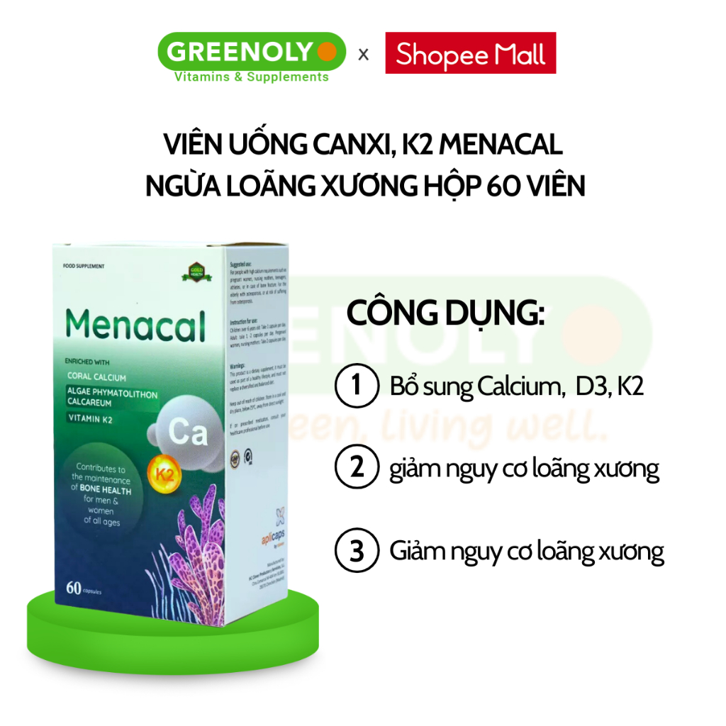 Ảnh Viên uống Canxi EU tảo biển Aplicaps Menacal bổ sung Canxi, vitamin K2 và D3 hộp 60 viên 3