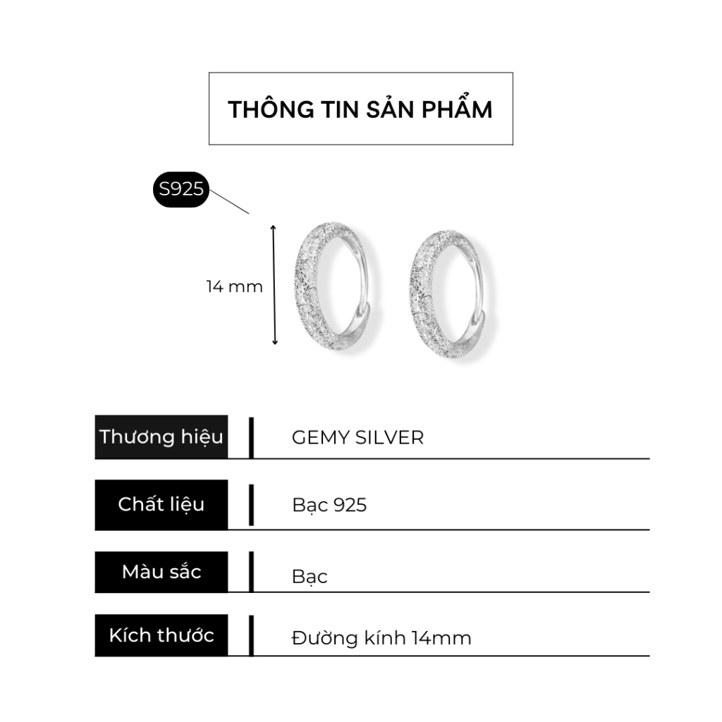 Khuyên tai nam tròn bạc 925 hoạ tiết nhám kim tuyến Galaxy unisex (1 chiếc) | GEMY SILVER KN63