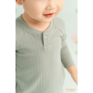 Punchun AW2024 Bộ dài cổ khuy Punchun cho bé