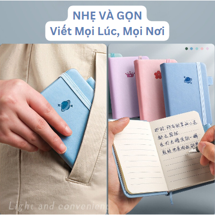 Sổ Mini, Sổ Tay Nhỏ  A7 MESO 200 Trang - Sổ Bìa Da Chống Thấm Nước, Màu Pastel Dễ Thương
