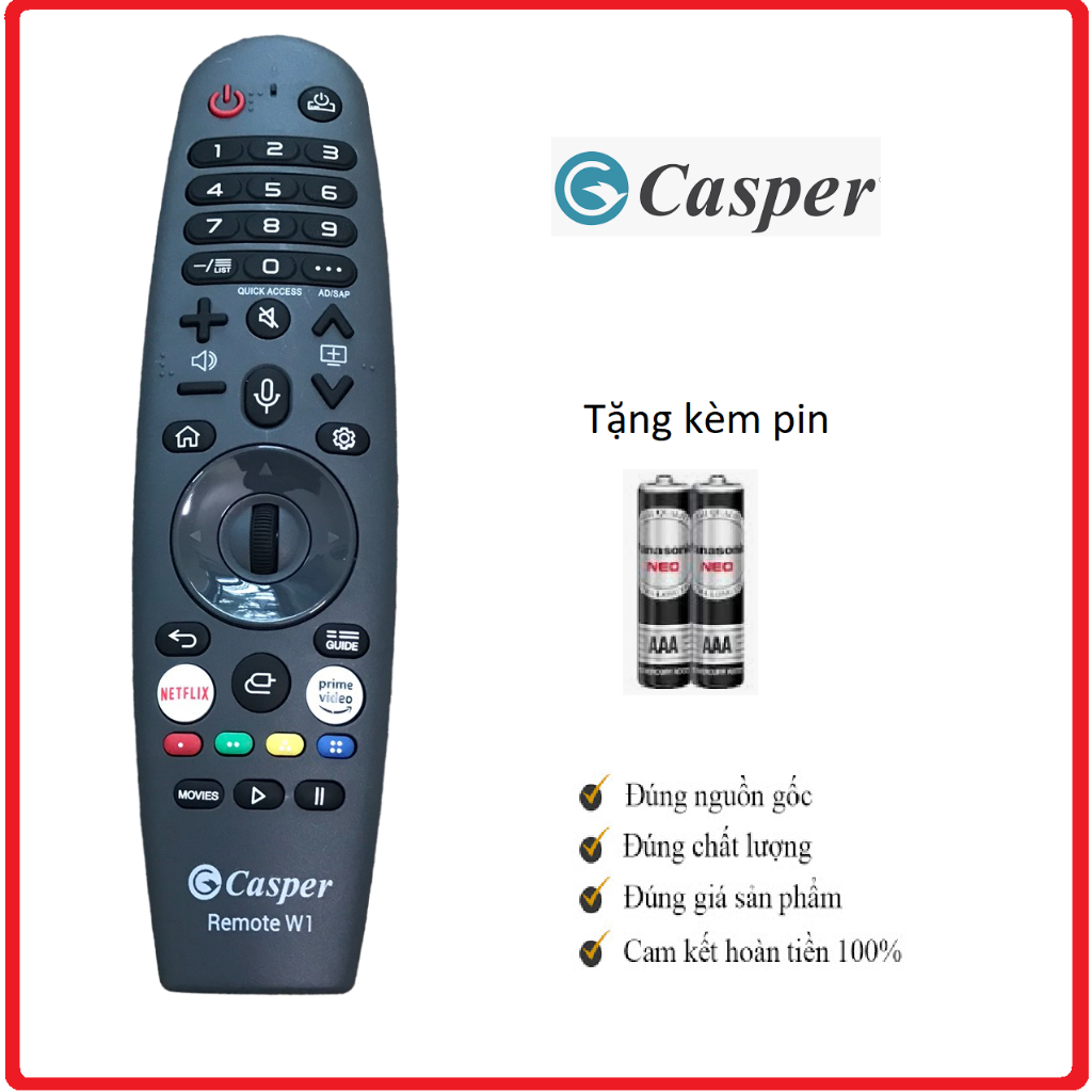 Điều khiển remote từ xa dùng cho tivi Casper có chuột bay và giọng nói Remote W1 loại tốt zin - tặng pin
