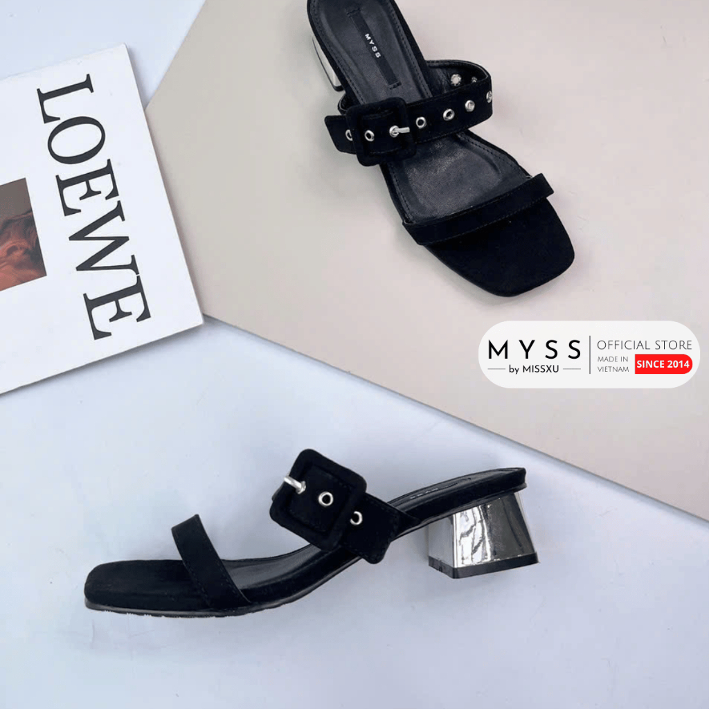 Giày cao gót nữ Myss 2 quai ngang phối khóa 4cm cao cấp - SU222