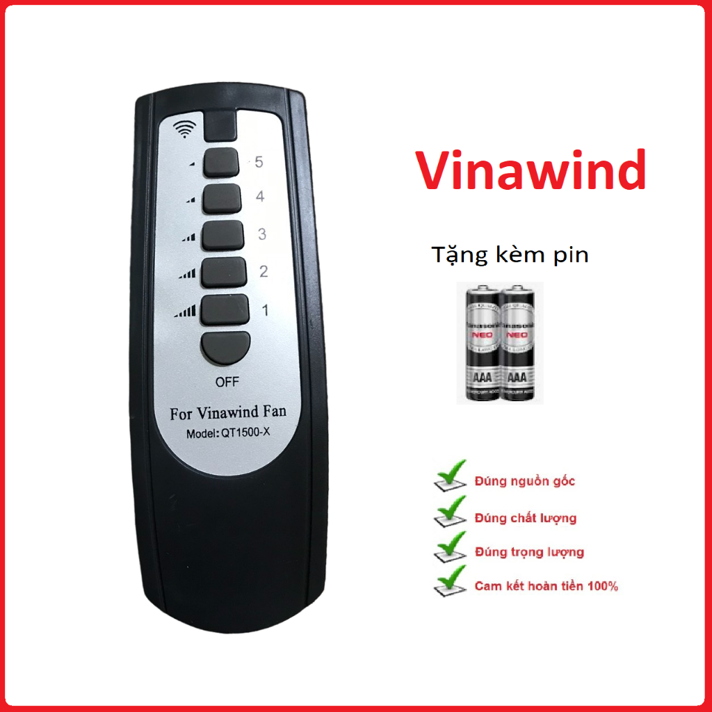 Điều khiển remote dùng cho quạt vinawind điện cơ FOR model QT1500-X hàng mới - tặng kèm pin