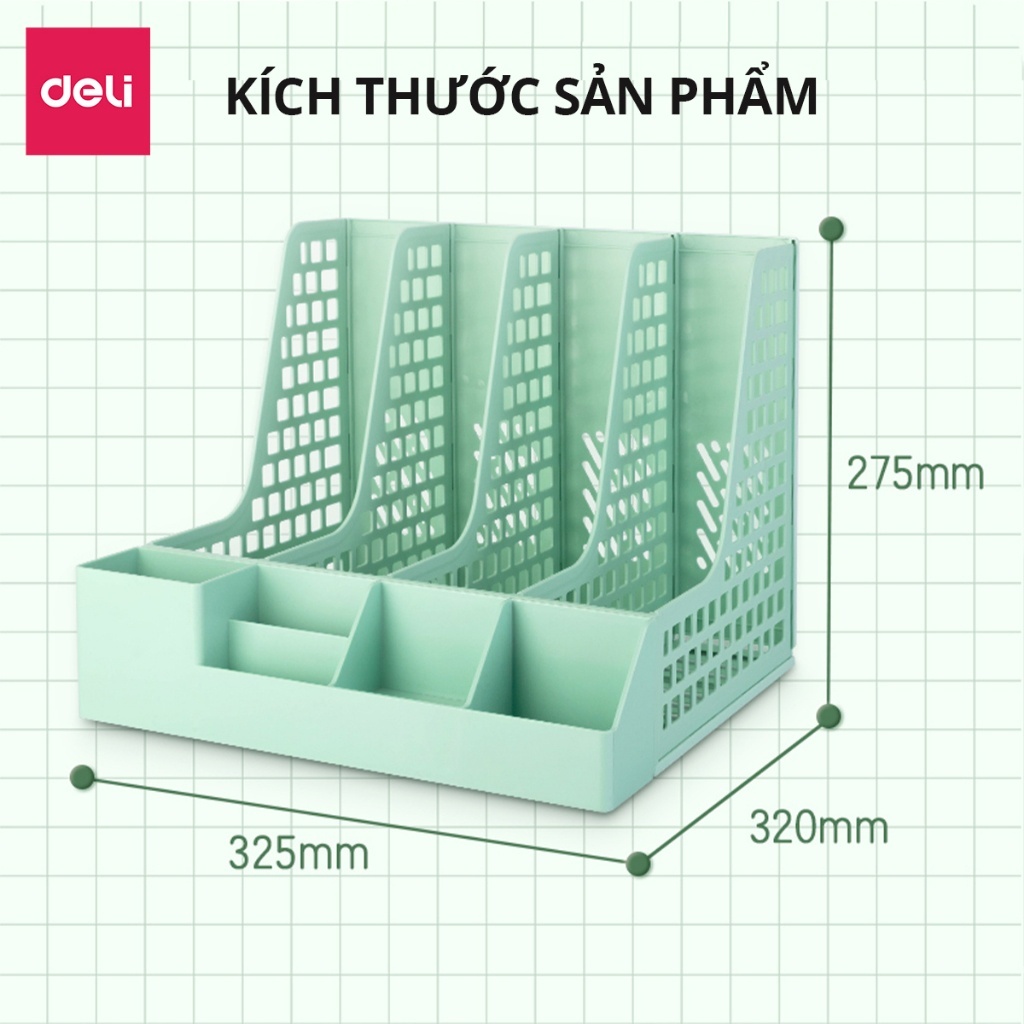 Ảnh Giá Kệ Đựng Tài Liệu Văn Phòng Deli - Khay Đựng Tài Liệu 4 Ngăn Kèm Khay Đựng Bút Đựng Sách Vở Để Bàn Decor Bàn Học 3