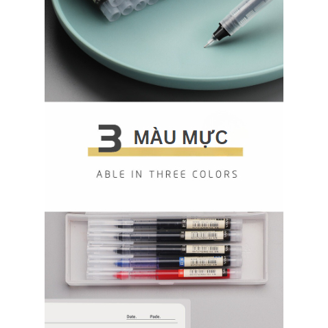 COMBO 4 Bút Gel 0.5mm, Bút Mực Nước Cao Cấp, Màu Đen-Đỏ-Xanh, Viết Gel Trơn Nhanh Khô,Vỏ Trong Suốt Mực Đều