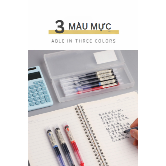 COMBO 4 Bút Gel 0.5mm, Bút Mực Nước Cao Cấp, Màu Đen-Đỏ-Xanh, Viết Gel Trơn Nhanh Khô,Vỏ Trong Suốt Mực Đều