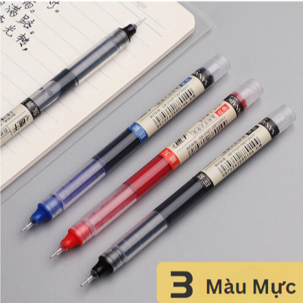 COMBO 4 Bút Gel 0.5mm, Bút Mực Nước Cao Cấp, Màu Đen-Đỏ-Xanh, Viết Gel Trơn Nhanh Khô,Vỏ Trong Suốt Mực Đều