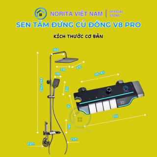 Sen Cây Tắm Đứng Phím Đàn V8 Pro Có LED Hiển Thị Nhiệt Độ, Bộ Sen Cây Tắm Đứng Nóng Lạnh Củ Đồng Sơn Tĩnh Điện An Toàn