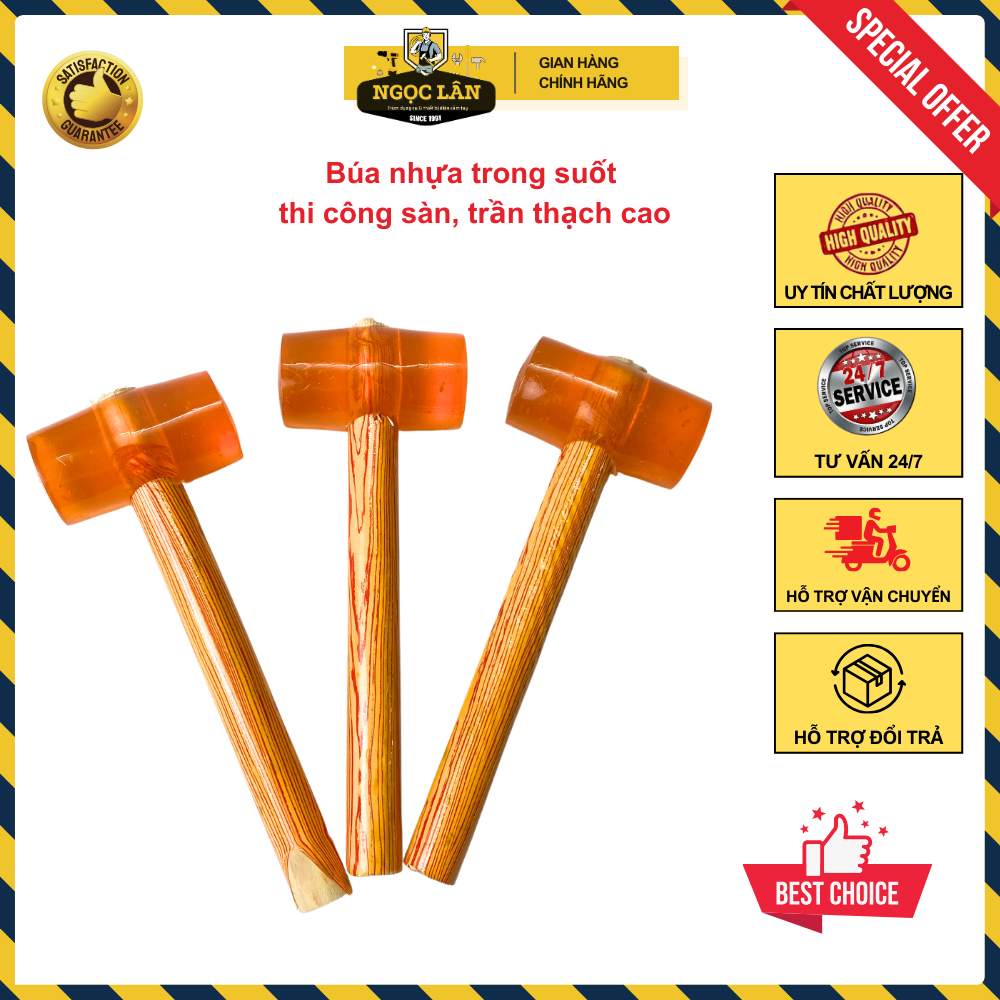 Búa cao su trong suốt thi công lắp đặt sàn gỗ gạch men tay cầm bằng gỗ