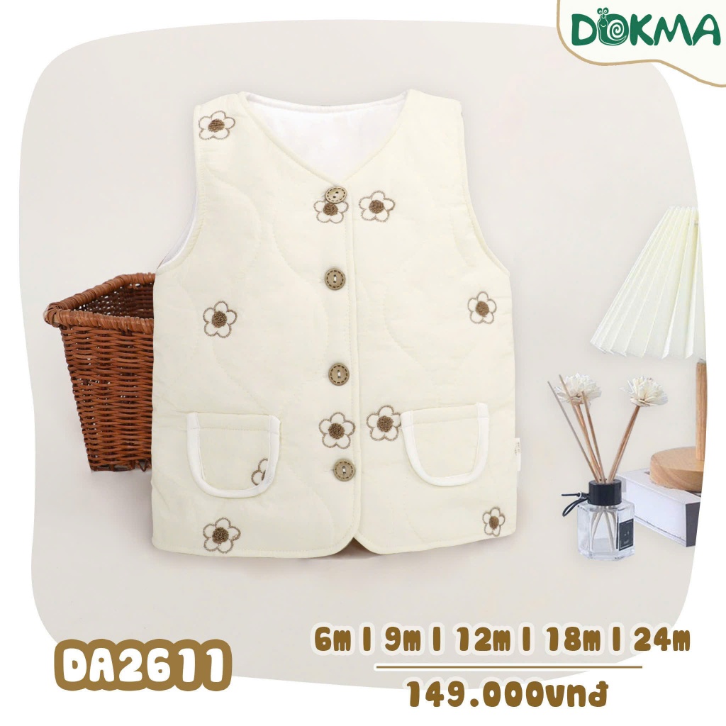 (5-12kg) Áo Ghile Phao Dokma Hoạ Tiết Hoa Nhí Cho Bé Gái DA2611