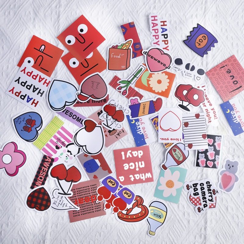 50 Miếng Dán Sticker Retro - Hình Dán Cute, Sticker Trang Trí Sổ Bìa Còng, Sổ Tay Lò Xo