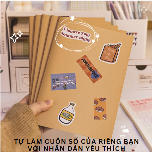 50 Miếng Dán Sticker Retro - Hình Dán Cute, Sticker Trang Trí Sổ Bìa Còng, Sổ Tay Lò Xo