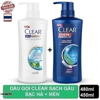 [ Mẫu mới 2024] Combo 2 chai dầu gội đầu gồm clear Bạc Hà 480ml và Clear Men 450ml
