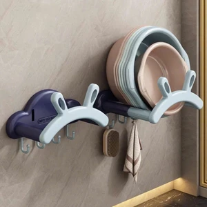 Giá treo thau chậu gấp gọn hình tai thỏ kèm móc treo tiện lợi 22.6x10cm
