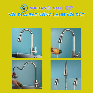 Vòi rửa rút dây chất liệu Inox 304 2 chế độ nóng lạnh xoay 360 độ cao cấp tiện dụng