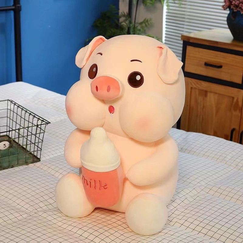 Gấu bông heo, gấu lợn ôm bình sữa 32cm hàng cao cấp.quà tặng