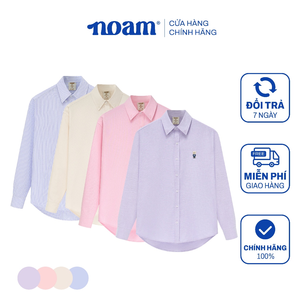 Ảnh Áo Sơ Mi Dài Tay Form rộng NOAM Nafox Oxford - Màu Tím/ Be/ Hồng/ Tím kẻ sọc 1