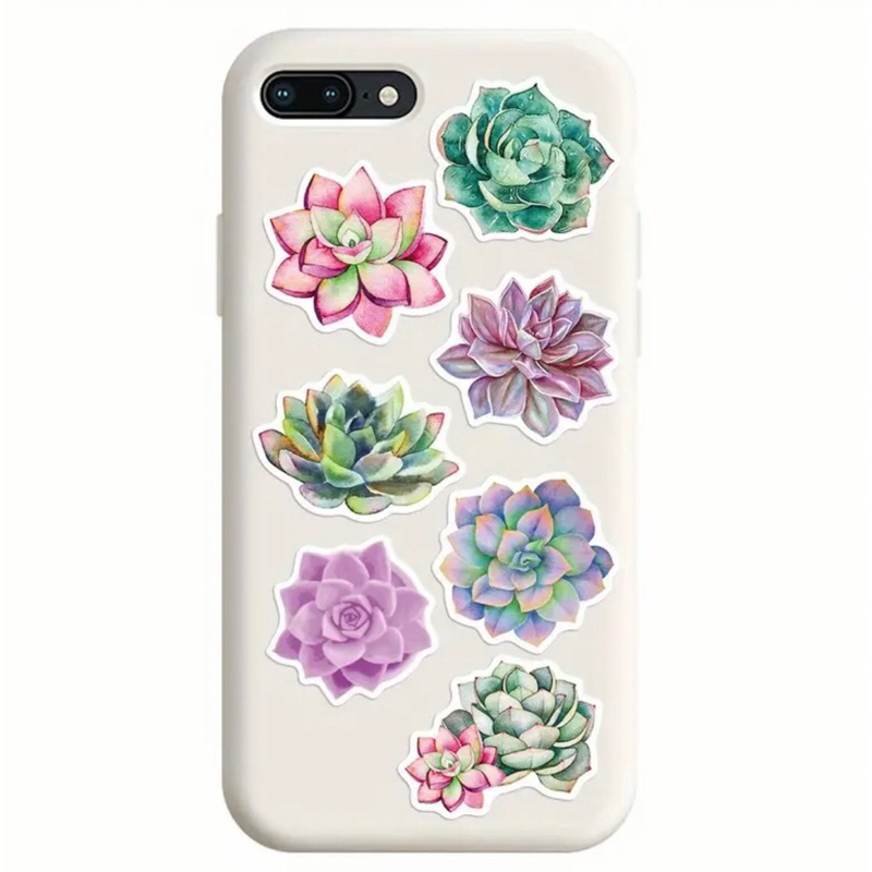 set 60 hình sticker sen đá, xương rồng nhỏ xinh bắt mắt  trang trí sổ tay note book laptop mũ bảo hiểm chống nước tốt