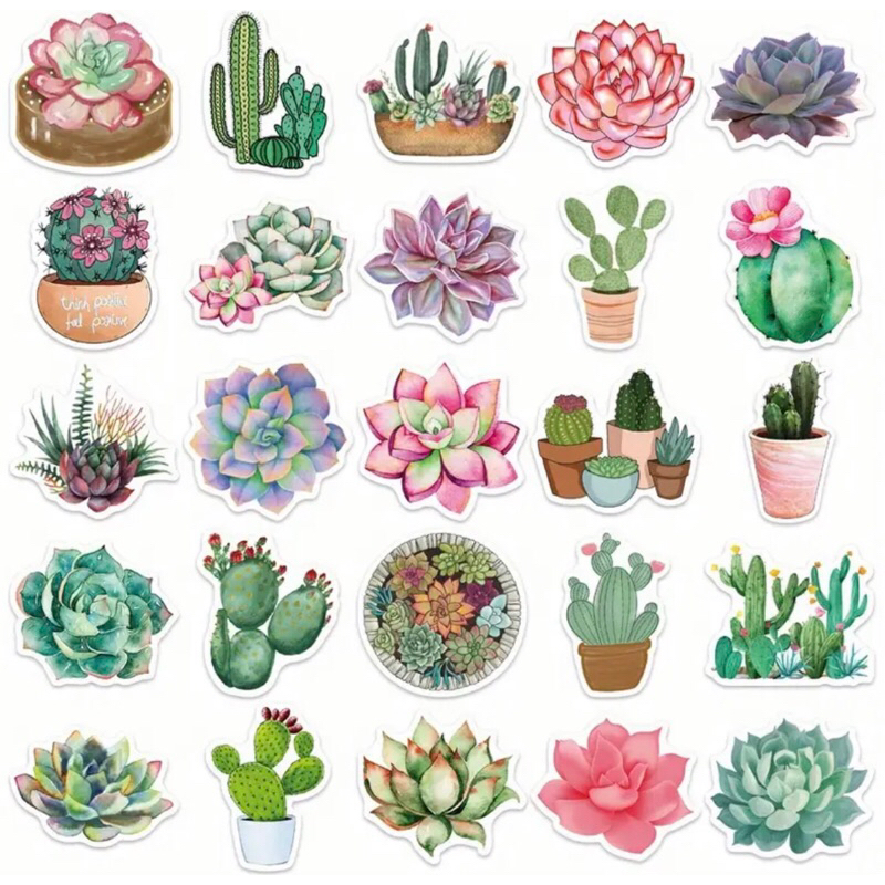 set 60 hình sticker sen đá, xương rồng nhỏ xinh bắt mắt  trang trí sổ tay note book laptop mũ bảo hiểm chống nước tốt