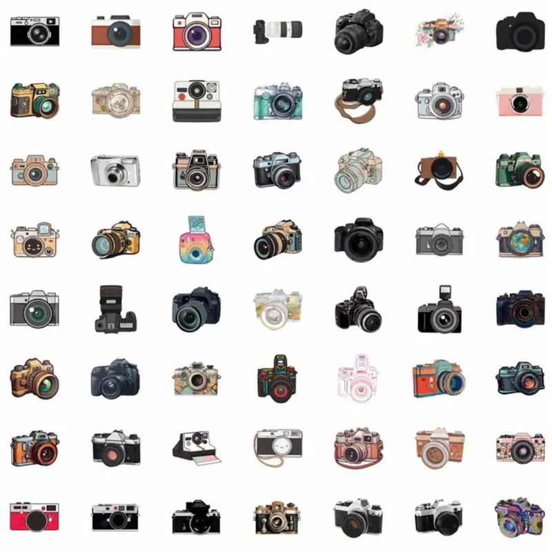 60 sticker máy ảnh các loại không trùng trang trí studio vali cặp sách văn phòng siêu đẹp