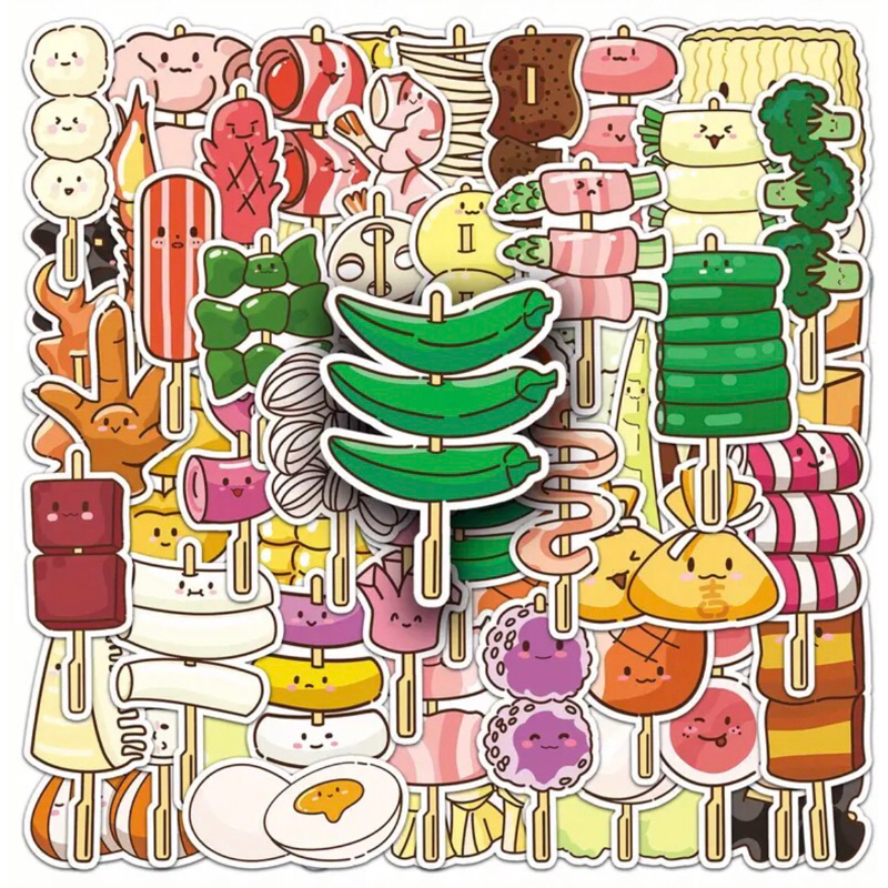 60 sticker xiên bẩn các loại ngon ăn vừa miệng  trang trí sổ tay note book laptop mũ bảo hiểm chống nước tốt