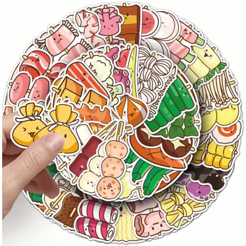 60 sticker xiên bẩn các loại ngon ăn vừa miệng  trang trí sổ tay note book laptop mũ bảo hiểm chống nước tốt