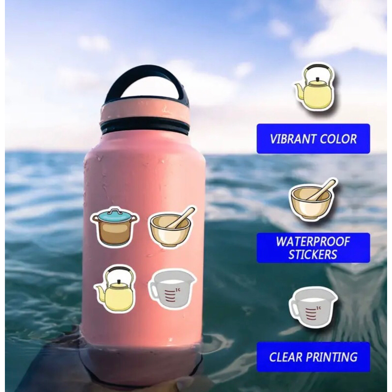 100 sticker dụng cụ nấu ăn trang trí đồ chơi cho bé sticker dán mũ bảo hiểm, điện thoại, notebook , laptop, vali sổ tay