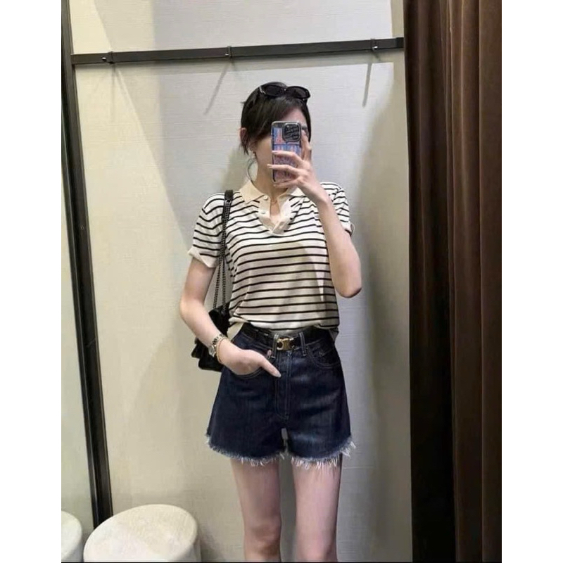 Áo len dệt cổ bẻ tay ngắn phong cách cúc ngực, chất liệu len dệt kim, kiểu dáng sang trọng, dễ phối đồ (40-62kg)
