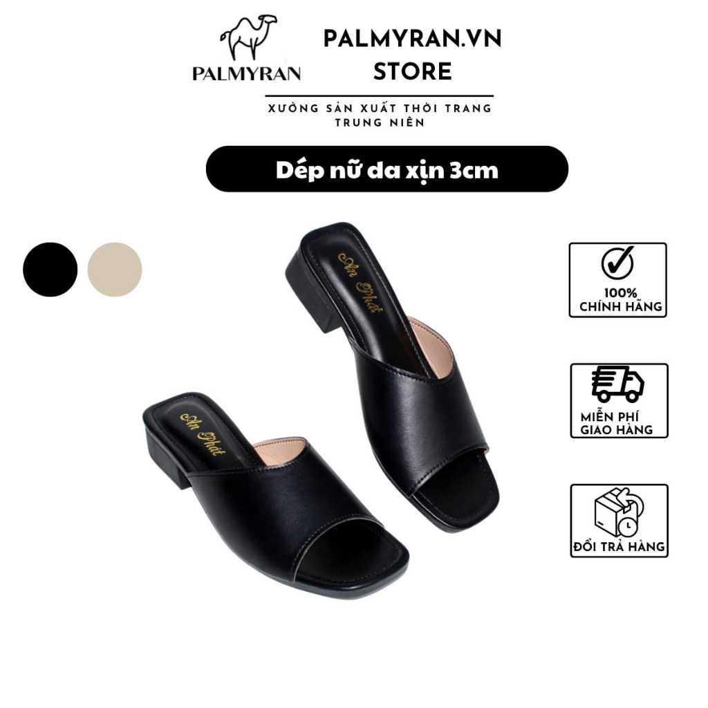 Dép nữ da Xịn thật DN08 cao 3cm - Dép trung niên đi êm chân