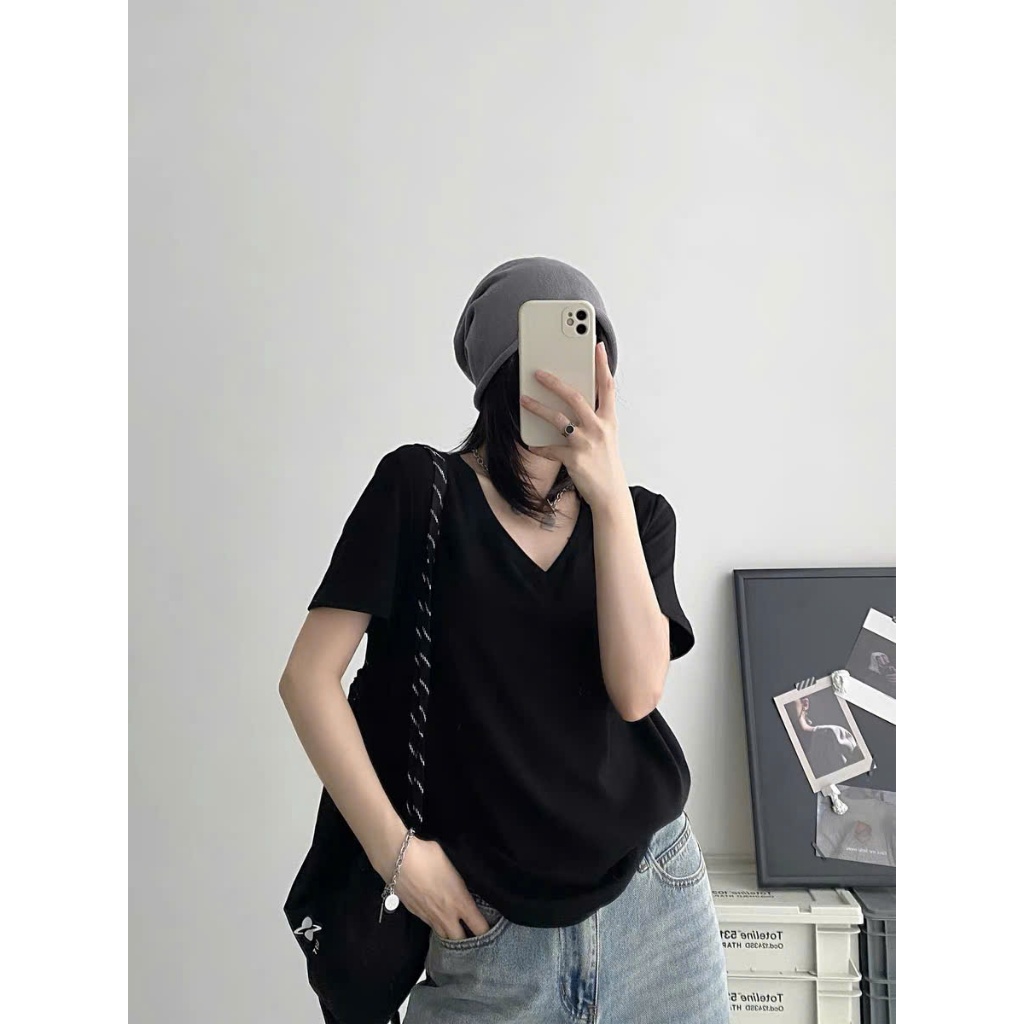 ÁO THUN CỔ TIM TRƠN DỄ THƯƠNG ĐƠN GIẢN DỄ PHỐI ĐỒ AT251001