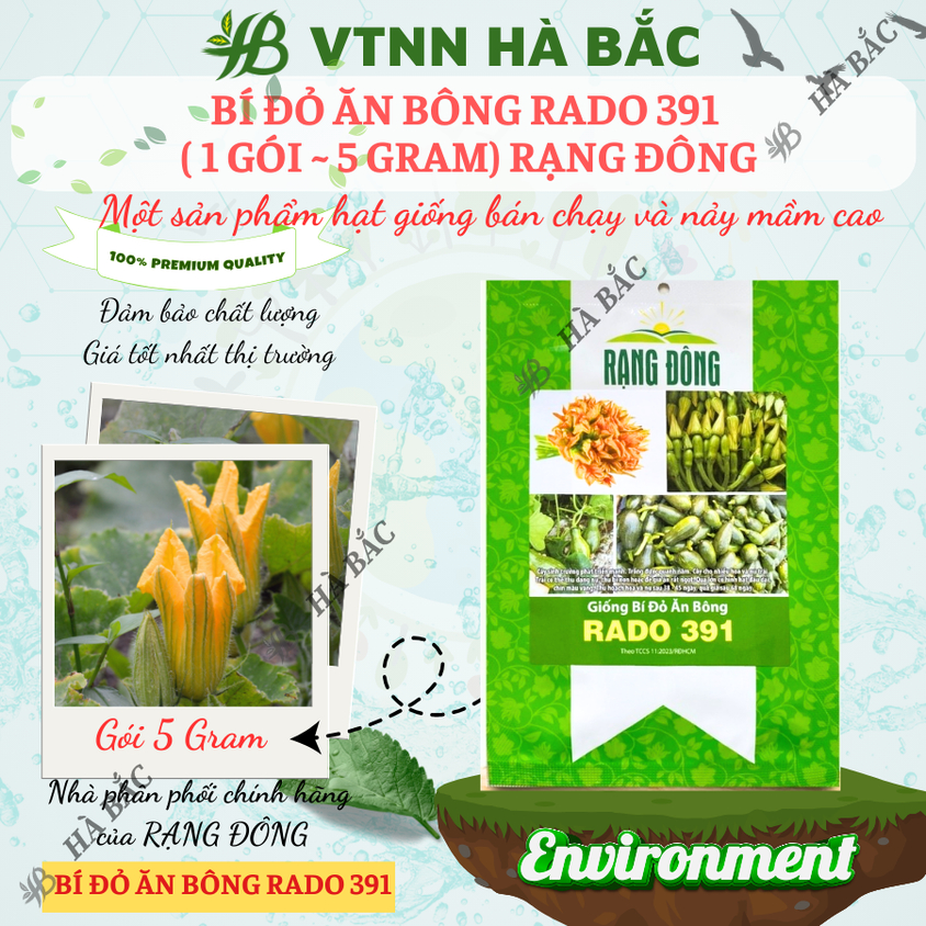 Hạt giống Bí Đỏ Ăn Bông Rado 391 (5gram~40 hạt) nhanh thu hoạch, trồng quanh năm