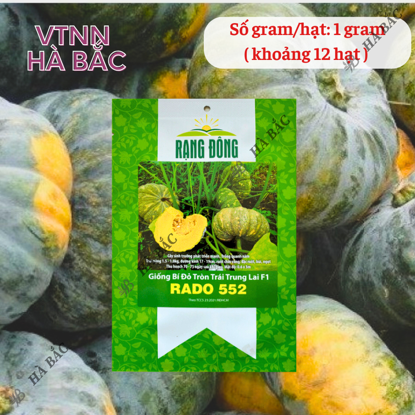 Hạt giống Bí Tròn Trái Trung Lai F1 Rado 552 (1gram~12 hạt) trái to 1.5-1.8 kg, trồng quanh năm