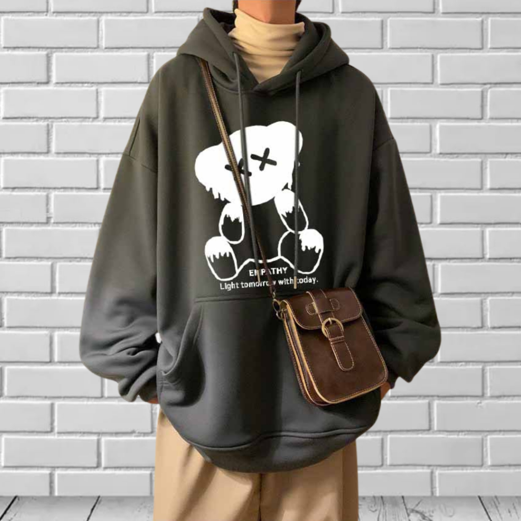 [ Ảnh Thật ] Áo Hoodie Unisex Nam Nữ Thu Đông Mũ To In Gấu EMPATHY Mặc Đẹp 3 màu mặc cặp đôi hot C1