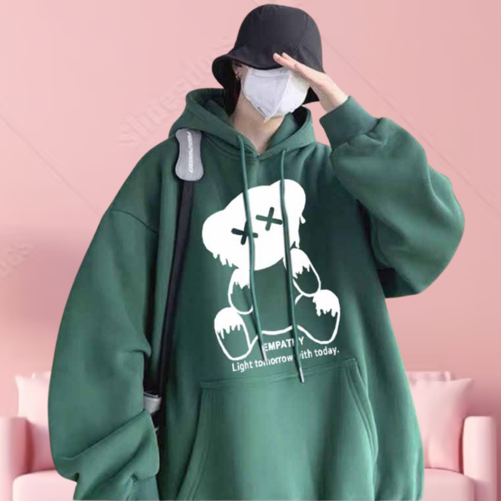 [ Ảnh Thật ] Áo Hoodie Unisex Nam Nữ Thu Đông Mũ To In Gấu EMPATHY Mặc Đẹp 3 màu mặc cặp đôi hot C1