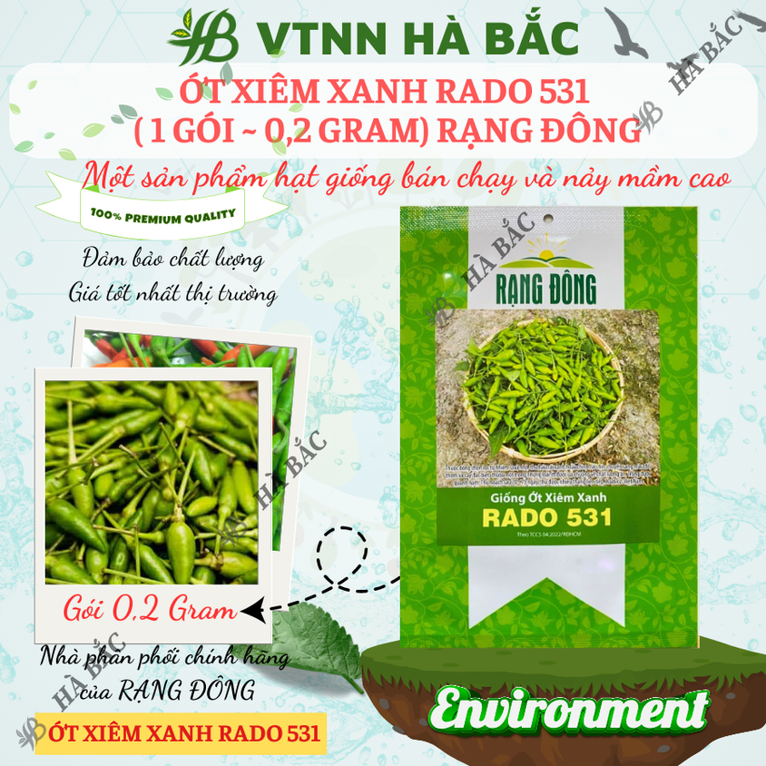 Hạt giống Ớt Xiêm Xanh Rado 531 (0,2gram~30 hạt) trái sai, cây khỏe, sum suê