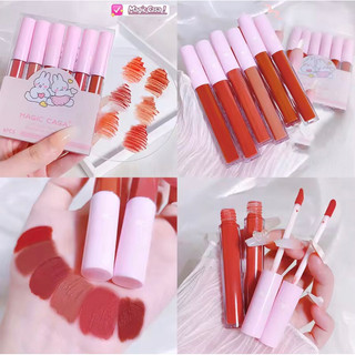 Son 6pcs thỏi dễ thương thiết lập với nhung trắng giữ ẩm son môi lì lâu dài không phai