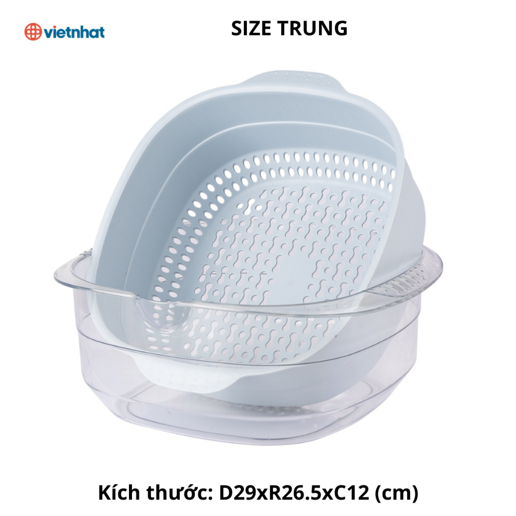Bộ chậu kèm rổ trong suốt Hokori Chính Hãng Việt Nhật Plastic (mã 2338+2339)