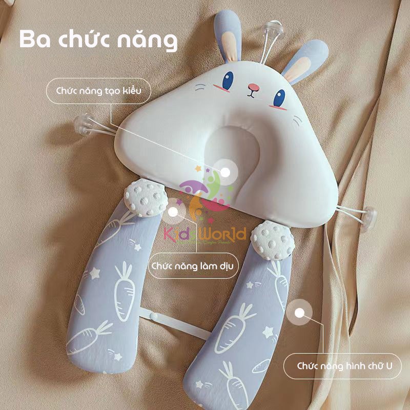 Ảnh Gối chữ U chống giật mình cho bé, có định hình chống bẹp đầu cho trẻ sơ sinh có kèm dây rút điều chỉnh vòng đầu 2
